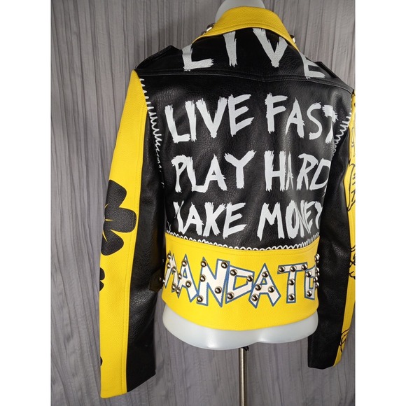 Azalea Wang Akira Yellow Black Studded Colorblock Longsleeve Jacket Size Small - Picture 11 of 16